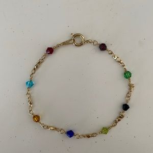 Gold Bracelet with Multi Colored Beads 6.5 Inch